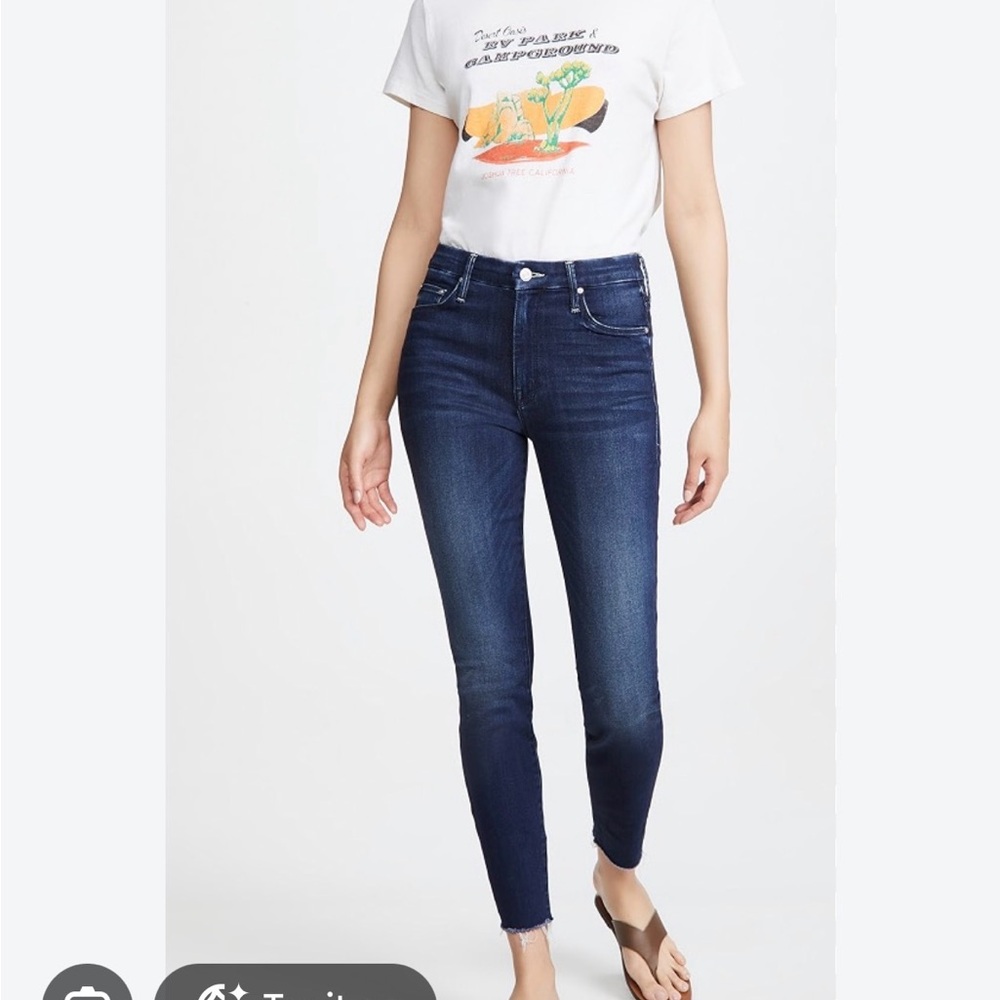 MOTHER High waisted Looker Ankle Fray Jeans in Faster Wash